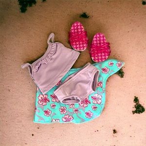 American Girl 18” Doll Ruffled Tankini Lavender Swimsuit, Sarong & Shoes Retired